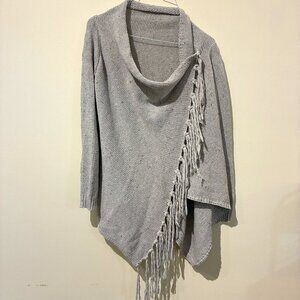Gray Wool Blend Poncho with Sleeves - Women's S